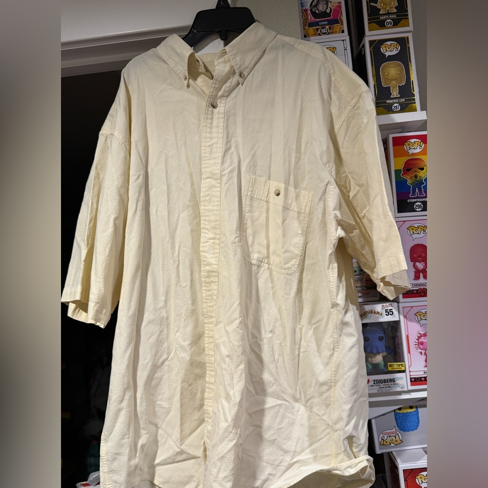🥒Yellow and white Button-Up Shirt